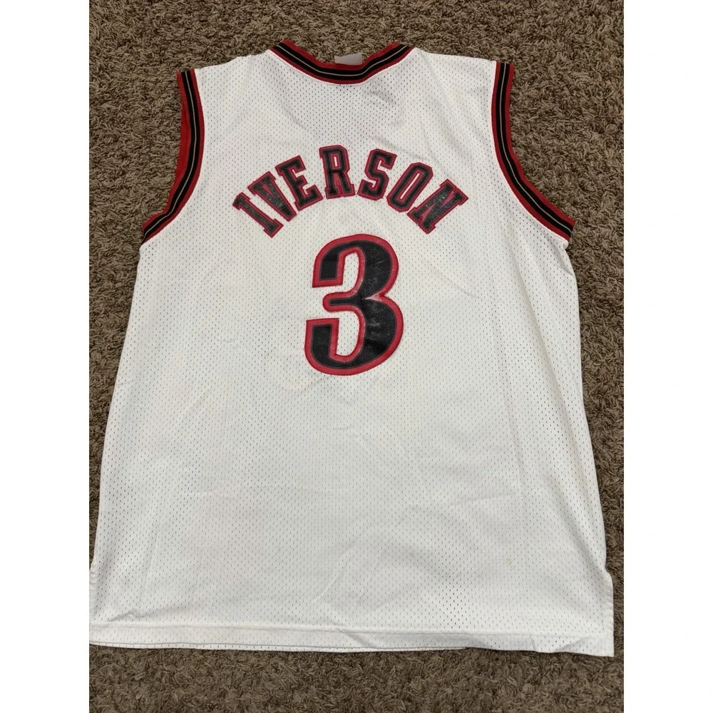Vintage Nike Team Allen Iverson 76ers Jersey White 3 Stitched Mens Size 2XL